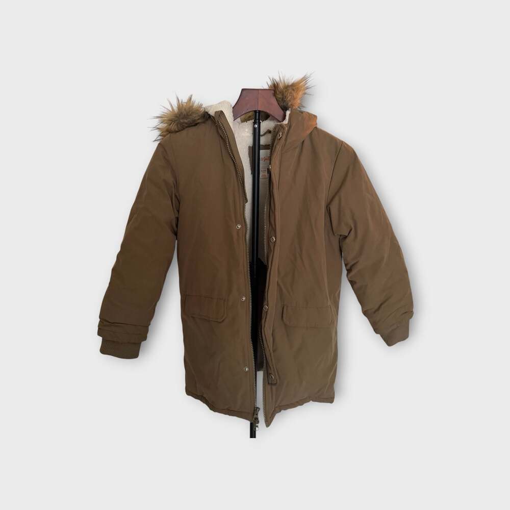 Cat & Jack Kids Brown Faux Fur Hooded Winter Parka Jacket M (7/8)